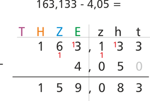 Subtraktion mit Dezimalzahlen