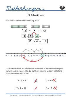 Subtraktion / Subtrahieren ZR 20 - Mathe 1. Klasse Arbeitsblatter