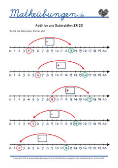 Addieren und Subtrahieren ZR 20 - Mathe 1. Klasse Arbeitsblatt