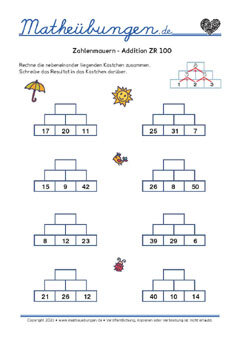 Zahlenmauern - Mathe 2. Klasse Arbeitsblatt