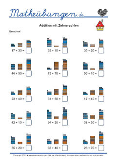 Addition mit Zehnerzahlen - Mathe 2. Klasse Arbeitsblatt