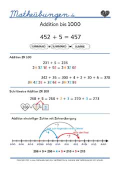 Addition bis 1000 Mathe Lernen