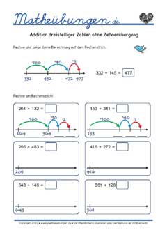 Addition dreistelliger Zahlen ohne Zehnerübergang - Arbeitsblätter Mathe