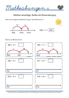 Addition dreistelliger Zahlen mit Zehnerübergang - Arbeitsblätter Mathe 3. Klasse
