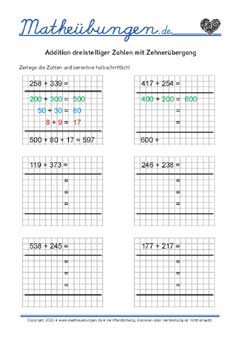 Halbschriftliche Addition bis 1000 - Arbeitsblätter Mathe 3. Klasse