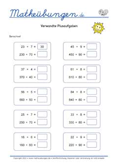 Verwandte Plusaufgaben ZR 1000 - Arbeitsblätter Mathe 3. Klasse