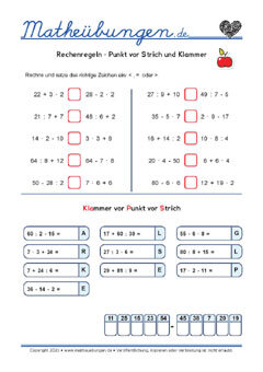 Rechenregeln / Punkt vor Strich und Klammer - Mathe 3. Klasse Arbeitsblätter