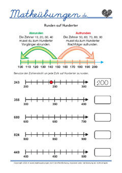 Runden auf Hunderter bis 1000 - Mathe 3. Klasse Arbeitsblätter