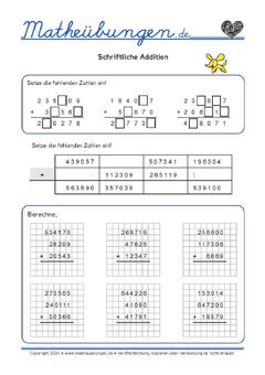 Schriftliche Addition - Mathe 4. Klasse Arbeitsblätter