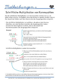 Schriftlich multiplizieren mit Kommazahlen - Mathe 4. Klasse Lernposter