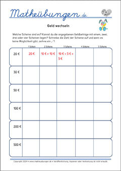 Geldbeträge umwandeln - Arbeitsblätter Mathe 4. Klasse