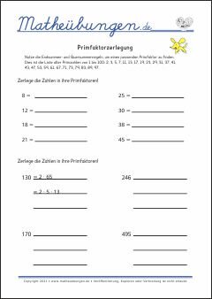 Arbeitsblätter - Primfaktorzerlegung