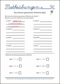 Arbeitsblätter - Das kleinste gemeinsame Vielfache (kgV)
