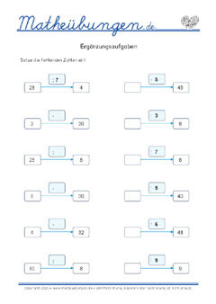 Ergänzungsaufgaben - Arbeitsblätter Mathe 2. Klasse