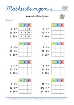 Verwandte Malaufgaben - Arbeitsblätter