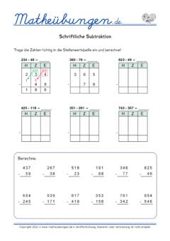 Schriftliche Addition mit Übertrag - Arbeitsblätter