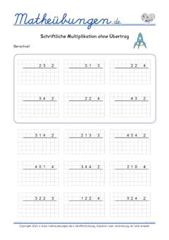 Schriftliche Multiplikation ohne Übertrag - Arbeitsblätter