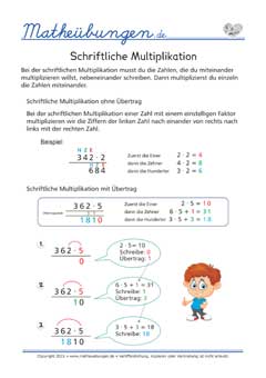 Schriftliche Multiplikation Mathe 3. Klasse