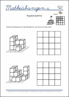 Vogelperspektive - Mathe Arbeitsblätter Geometrie für 3. Klasse Grundschule