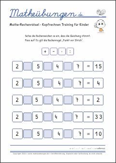 Mathe-Rechenrätsel - Kopfrechnen Training für Kinder Grundschule 3. Klasse