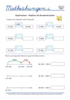 Addition mit glatten Hunderterzahlen - Arbeitsblätter