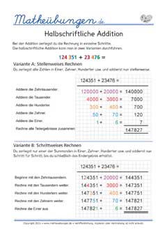 Halbschriftliche Addition bis 1 Million