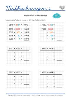 Halbschriftliche Addition - Arbeitsblätter