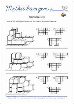 Vogelperspektive - Mathe Arbeitsblätter Geometrie für 4. Klasse Grundschule