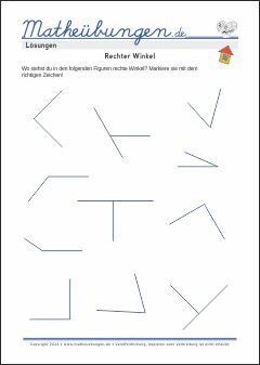 Rechter Winkel - Mathe Arbeitsblätter Geometrie für 4. Klasse Grundschule