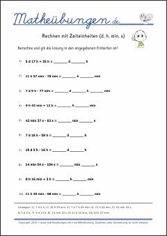 Rechnen mit Zeiteinheiten Größen und Maßeinheiten - Mathematik Übungen / Mathe Aufgaben mit Lösungen