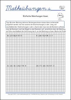 Einfache Gleichungen lösen - Arbeitsblätter mit Lösungen