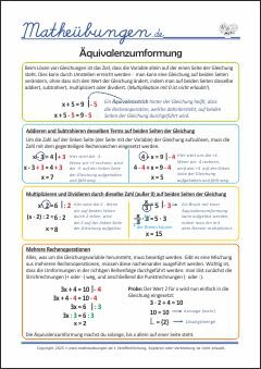 Mathe Übungen - Äquivavenzumformumg, Lösungsmenge der Gleichung