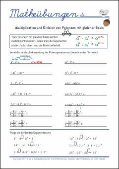 Multiplikation und Division von Potenzen mit gleicher Basis