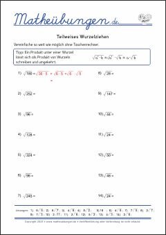 Teilweises Wurzelziehen - Mathe-Übungen mit Lösungen