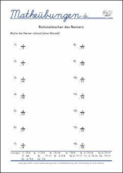 Rationalmachen des Nenners - Mathe-Übungen mit Lösungen