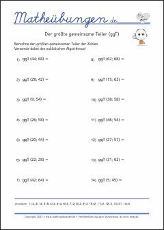 Der größte gemeinsame Teiler (ggT) - Mathe-Aufgaben mit Lösungen