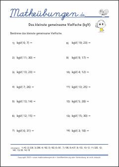 Das kleinste gemeinsame Vielfache (kgV) - Mathe-Aufgaben mit Lösungen