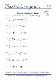 Rechnen mit rationalen Zahlen - Mathe-Aufgaben mit Lösungen