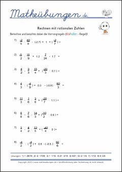 Rechnen mit rationalen Zahlen - Mathe-Aufgaben mit Lösungen