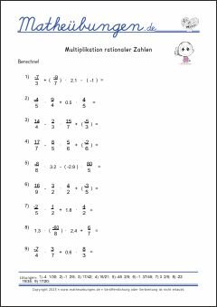 Multiplikation rationaler Zahlen - Mathe-Aufgaben mit Lösungen