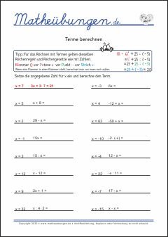 Mathe Übungen - Terme, Terme berechnen