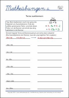 Mathe Übungen - Terme, Terme ausklammern