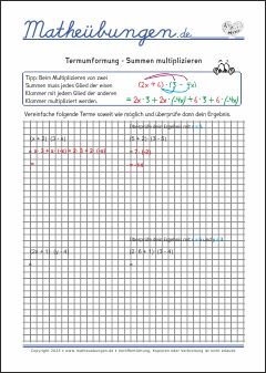 Mathe Übungen - Terme, Summen multiplizieren