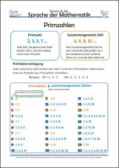 Sprache der Mathematik, Begriffe - Primzahl, Primfaktorzerlegung, Zusammengesetzte Zahlen