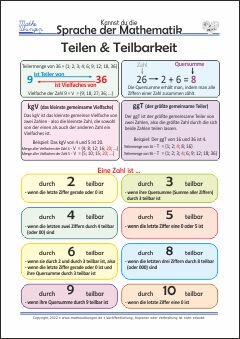Sprache der Mathematik, Begriffe -Teilen, Teilbarkeit, Regeln, kgV, ggT, Vielfache, Quersumme 